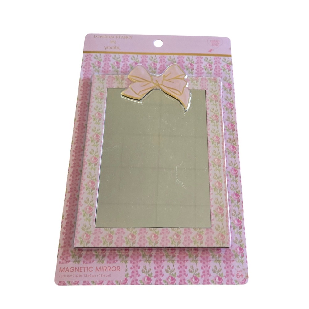 LoveShackFancy Magnetic Mirror Kids OS Pink New Floral Bow Locker Accessory